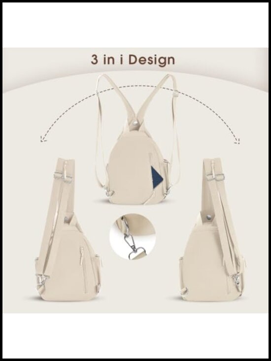 3-Way Convertible Anti-Theft Crossbody Backpack for Women Travel Sling Bag